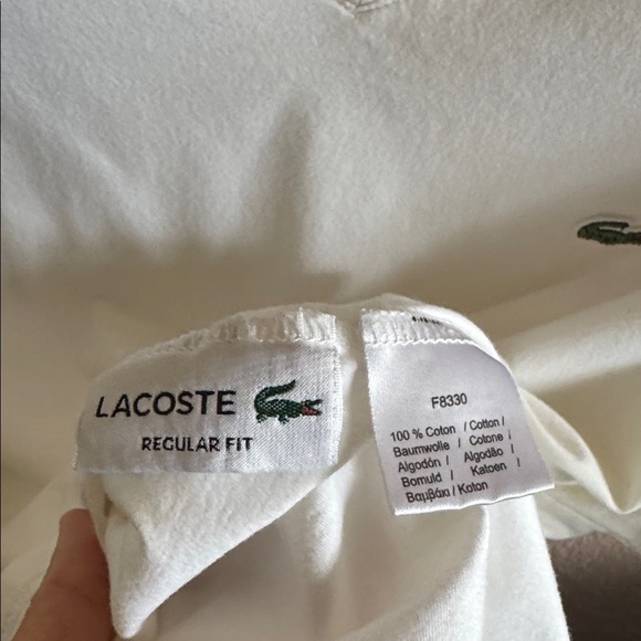 Lacoste Men's Size Large Short Sleeve White V Neck Casual Tee Preppy T-Shirt - Picture 5 of 5